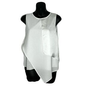 Zara White Mixed Media Asymmetrical Layered Blouse